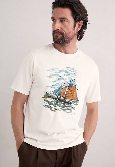 Seasalt Cornwall - Men's ‘Midwatch’ T-Shirt - Windswept Boat Chalk