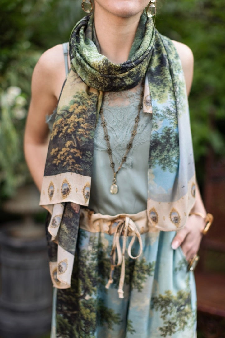Market Of Stars - The Mythmaker - Floral Scarf - Landscape & Unicorn Print