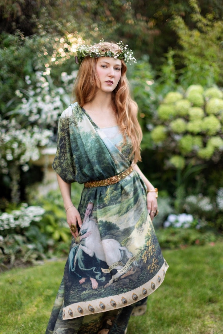 Market Of Stars - The Mythmaker - Floral Scarf - Landscape & Unicorn Print