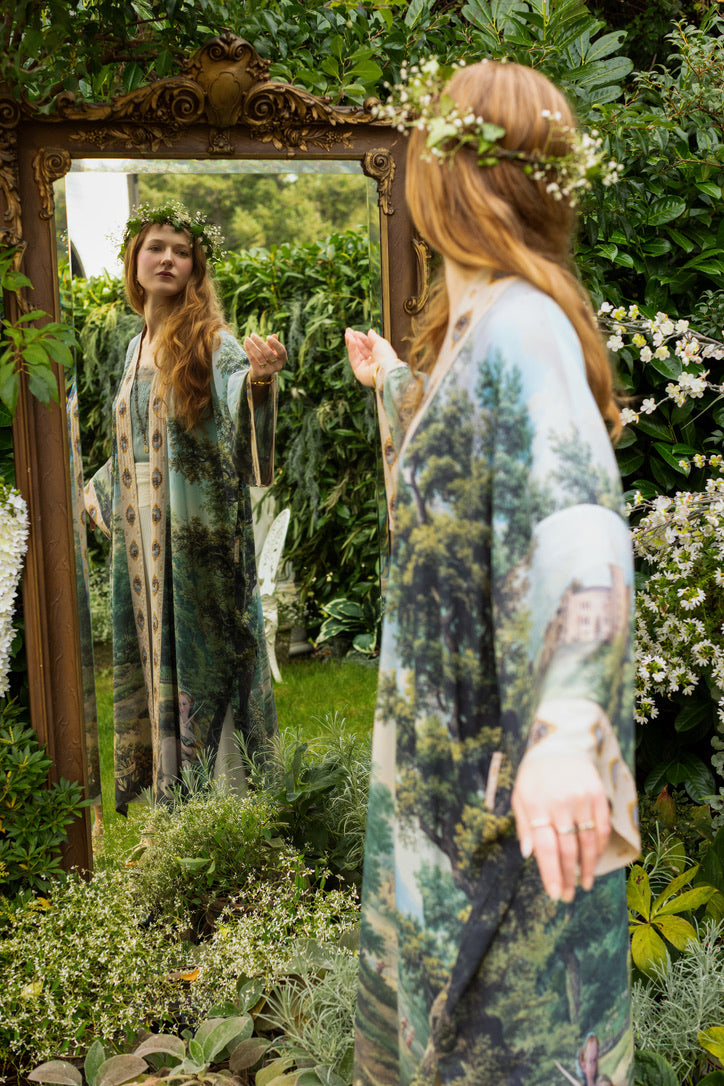 Market Of Stars - The Mythmaker - Opera Duster Bamboo Kimono Duster Robe - Landscape & Unicorn