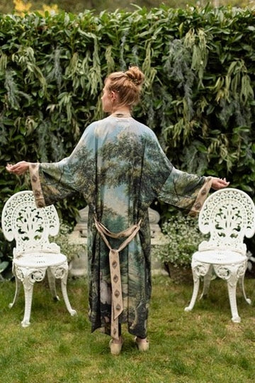 Market Of Stars - The Mythmaker - Opera Duster Bamboo Kimono Duster Robe - Landscape & Unicorn