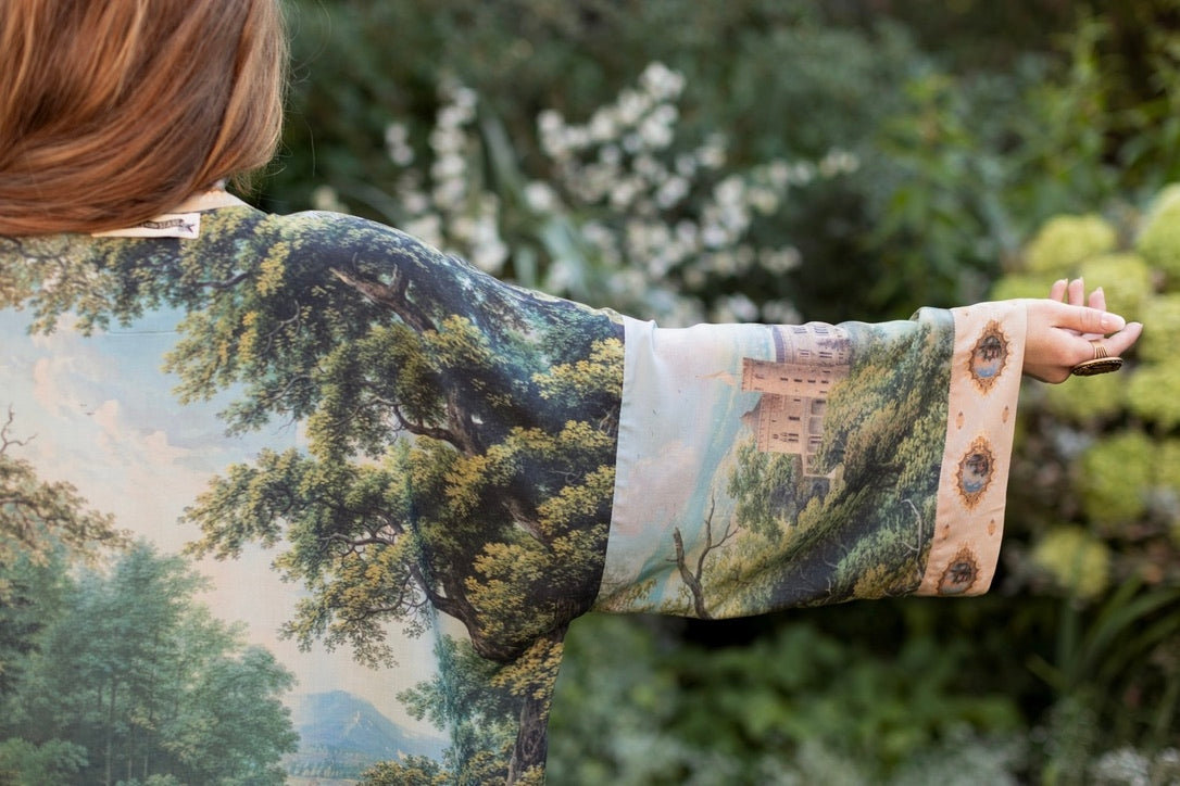 Market Of Stars - The Mythmaker - Opera Duster Bamboo Kimono Duster Robe - Landscape & Unicorn