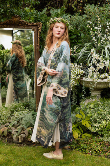 Market Of Stars - The Mythmaker - Opera Duster Bamboo Kimono Duster Robe - Landscape & Unicorn