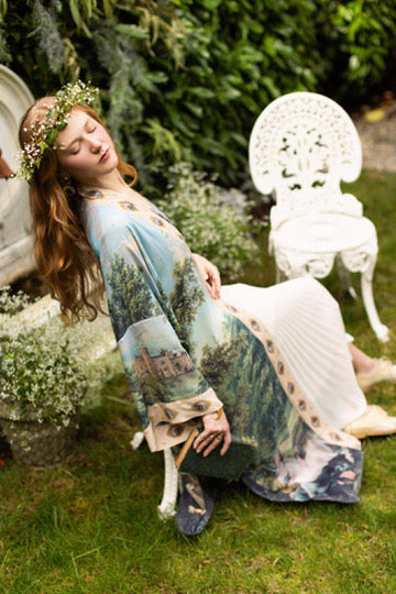 Market Of Stars - The Mythmaker - Opera Duster Bamboo Kimono Duster Robe - Landscape & Unicorn