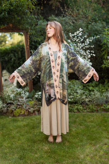 Market Of Stars - The Mythmaker - Matinée Cropped Duster Kimono - Landscape & Unicorn