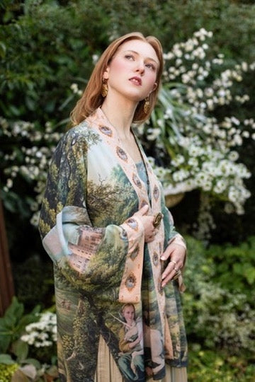 Market Of Stars - The Mythmaker - Matinée Cropped Duster Kimono - Landscape & Unicorn