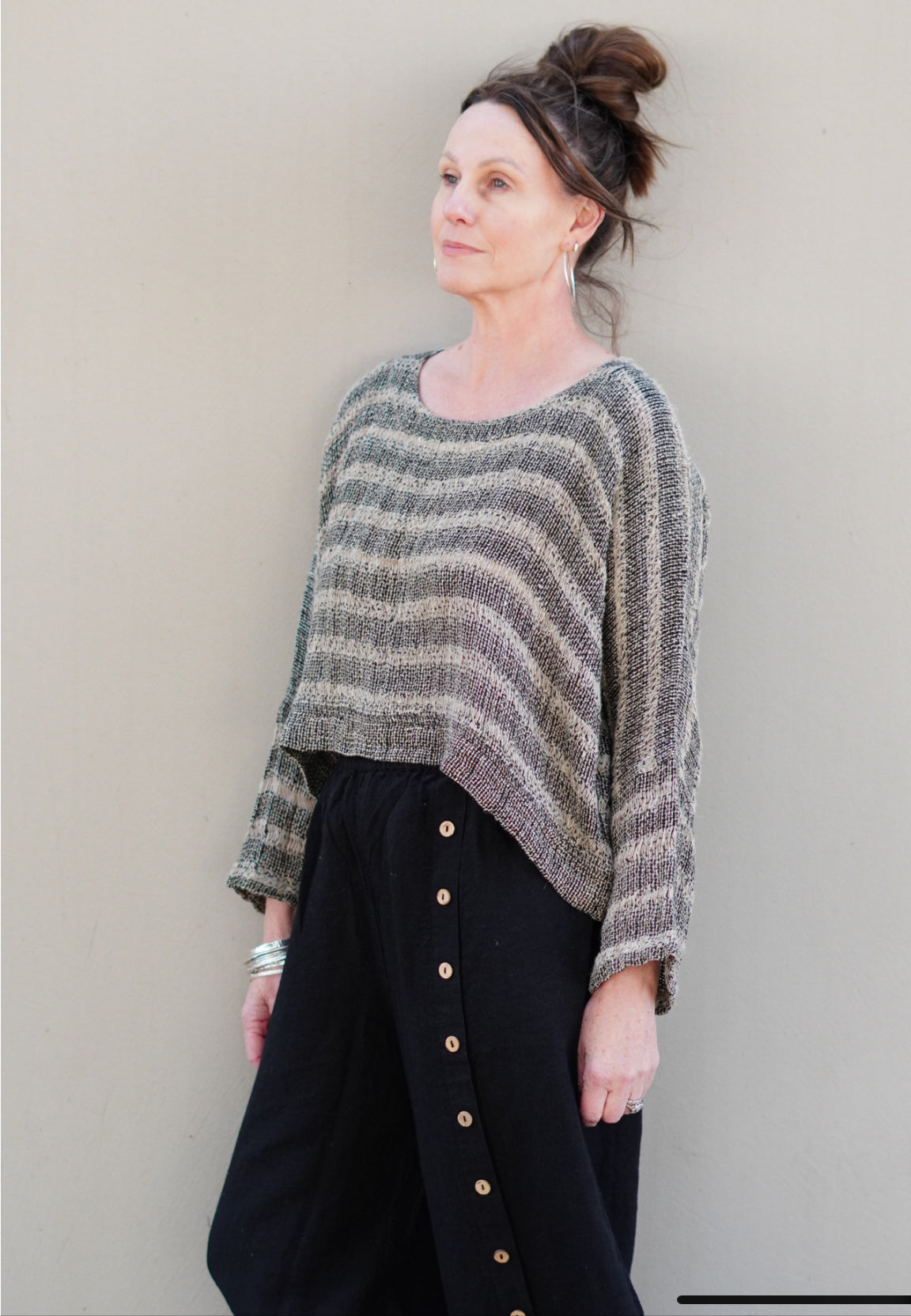 Rustic Linen ‘Elena’ Crop Top Black & White Spaced Heavy Mesh