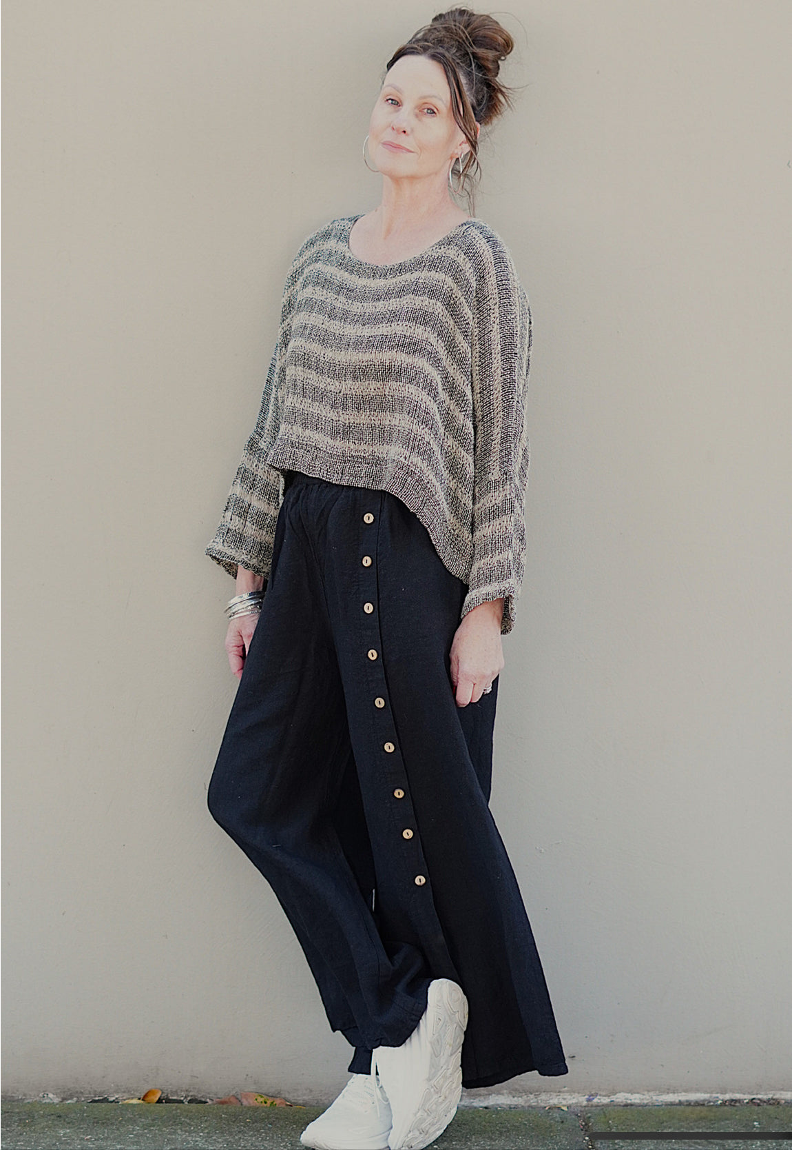 Rustic Linen ‘Elena’ Crop Top Black & White Spaced Heavy Mesh