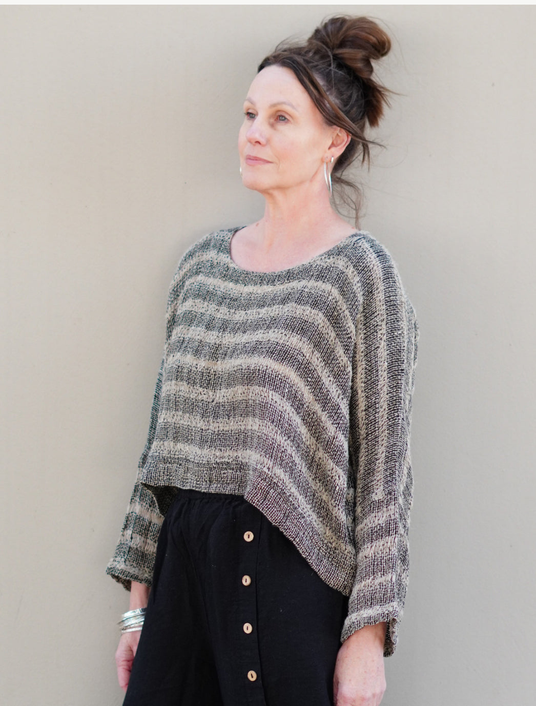 Rustic Linen ‘Elena’ Crop Top Black & White Spaced Heavy Mesh