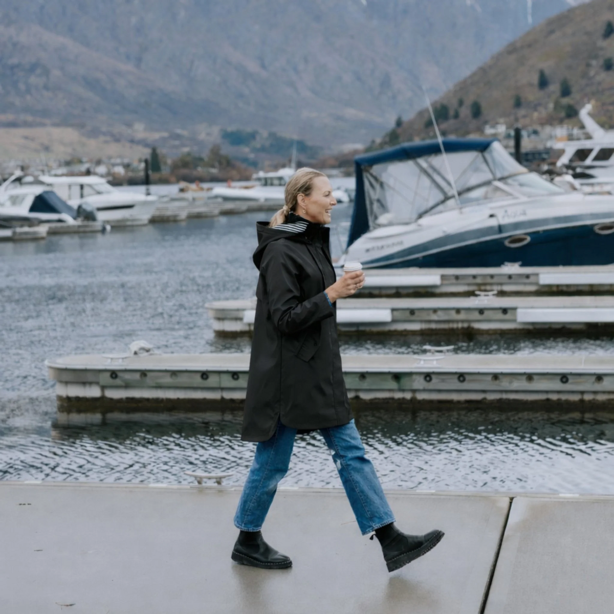 MOKE - Billie - Raincoat Jacket - Black/ Choc Houndstooth