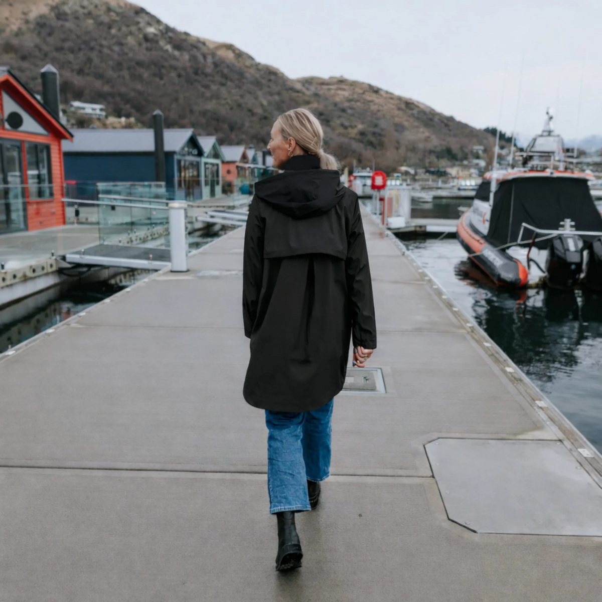 MOKE - Billie - Raincoat Jacket - Black/ Choc Houndstooth