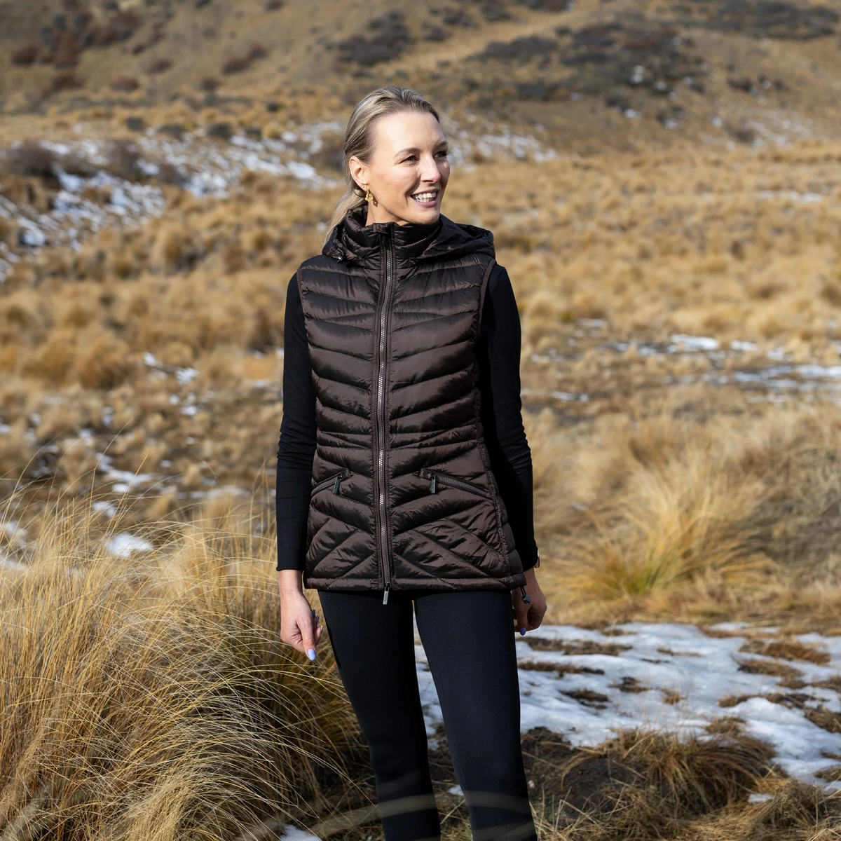 MOKE - Mary Claire - 90/10 Packable Puffer Jacket Vest - Chocolate