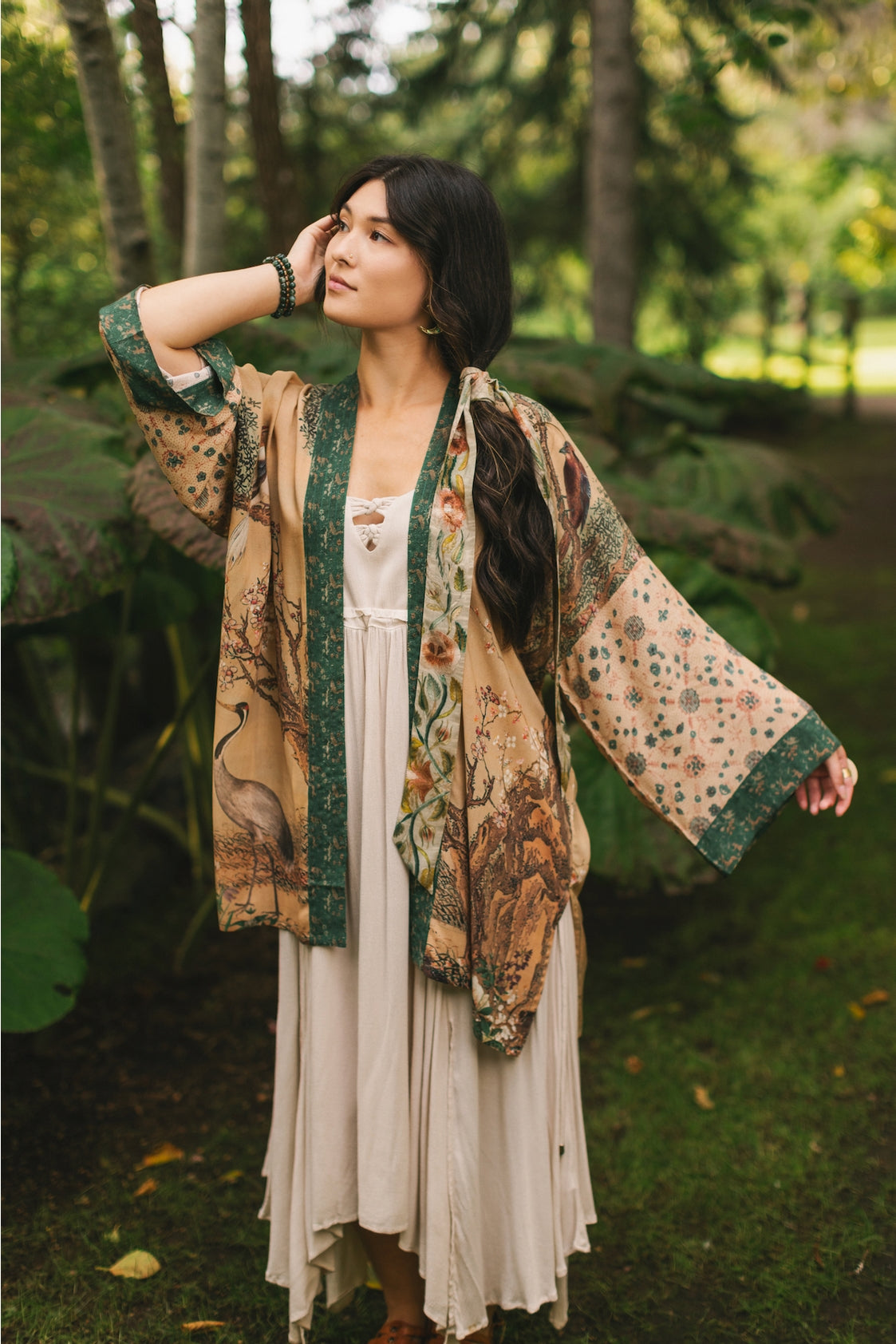 Market Of Stars - ‘Fable Matinée’ Mid-Length’ Bohemian Duster Kimono w/ Deer and Moon