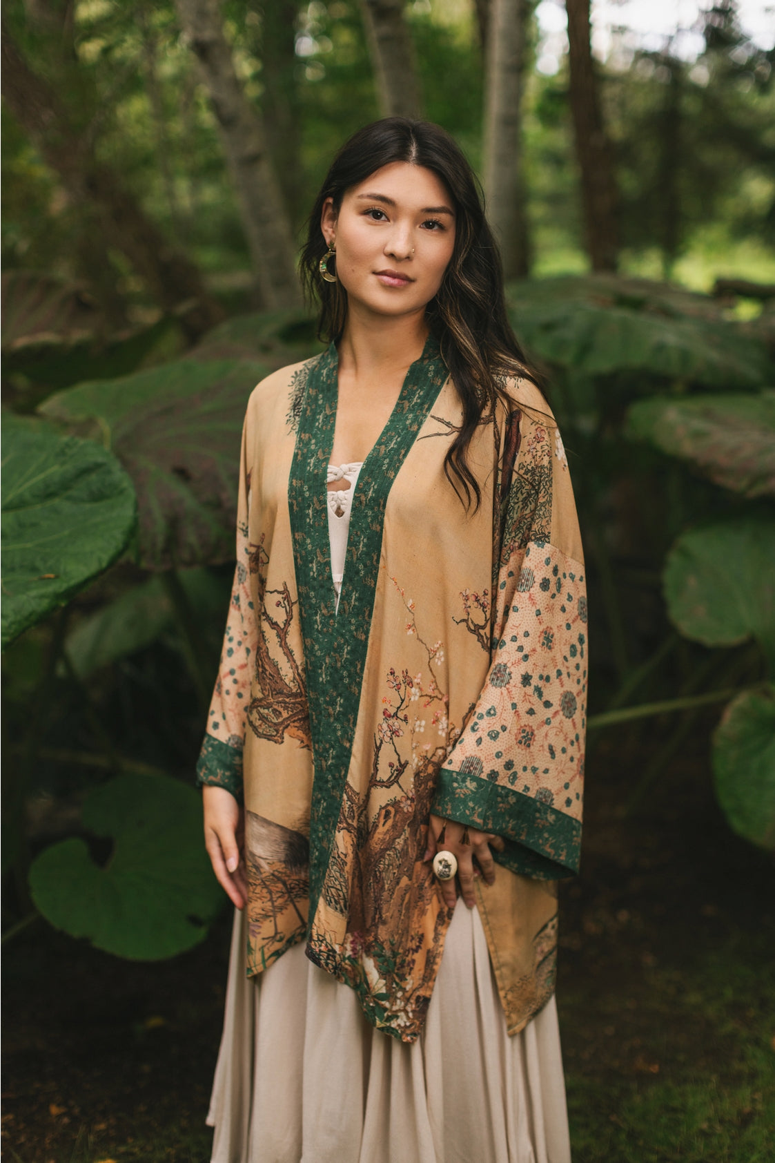 Market Of Stars - ‘Fable Matinée’ Mid-Length’ Bohemian Duster Kimono w/ Deer and Moon