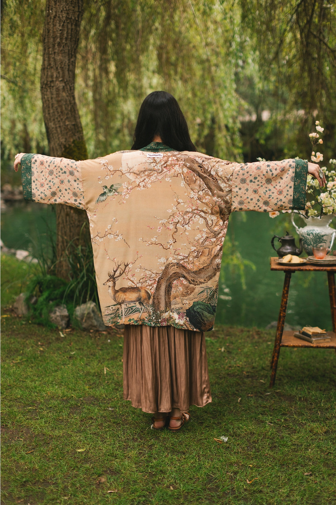 Market Of Stars - ‘Fable Matinée’ Mid-Length’ Bohemian Duster Kimono w/ Deer and Moon