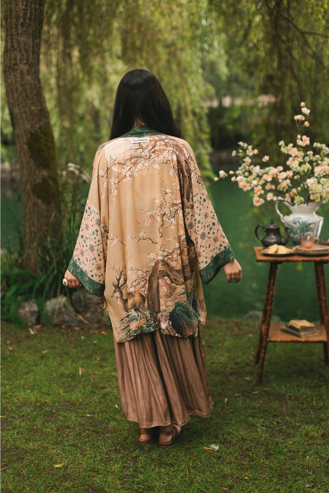Market Of Stars - ‘Fable Matinée’ Mid-Length’ Bohemian Duster Kimono w/ Deer and Moon