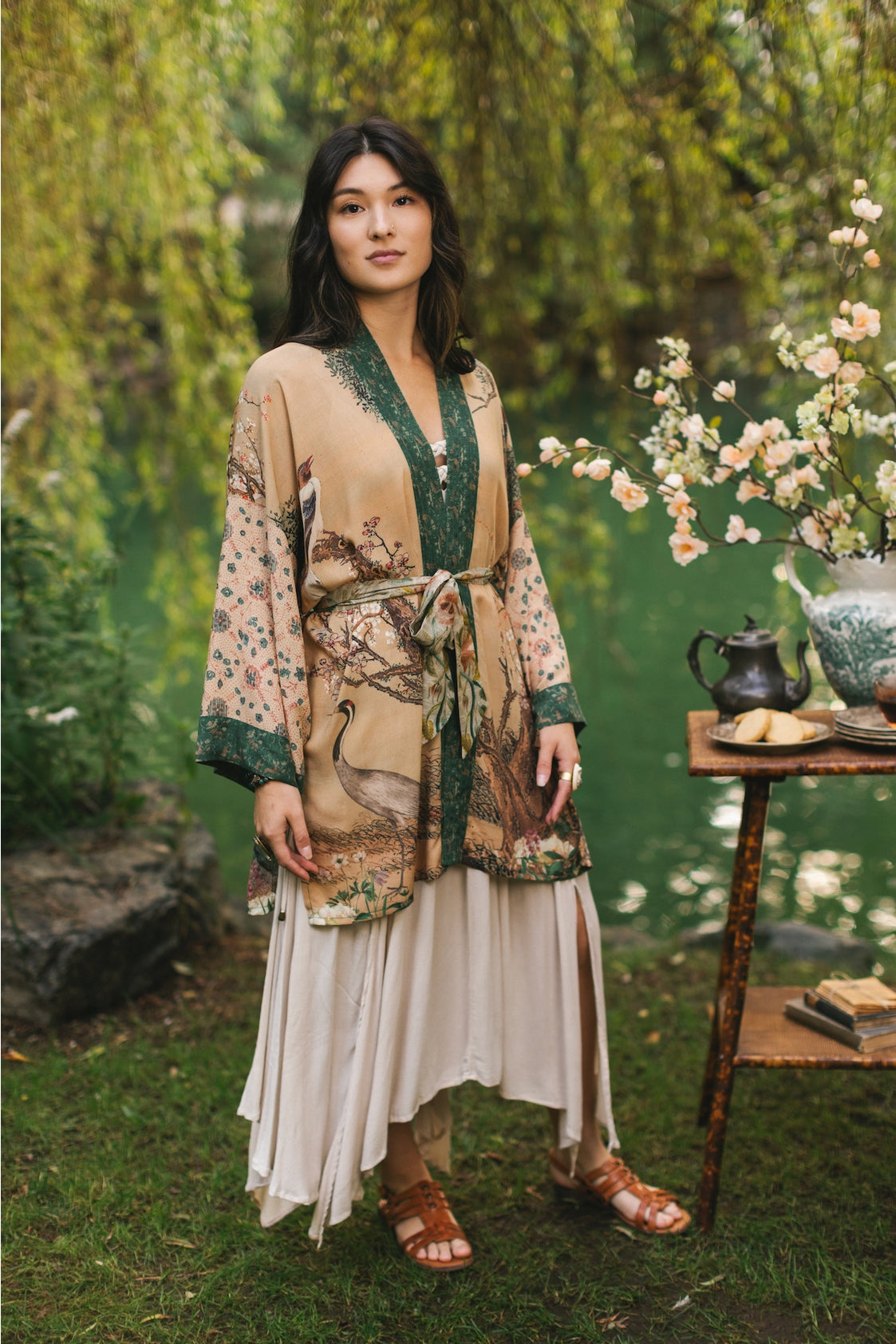 Market Of Stars - ‘Fable Matinée’ Mid-Length’ Bohemian Duster Kimono w/ Deer and Moon