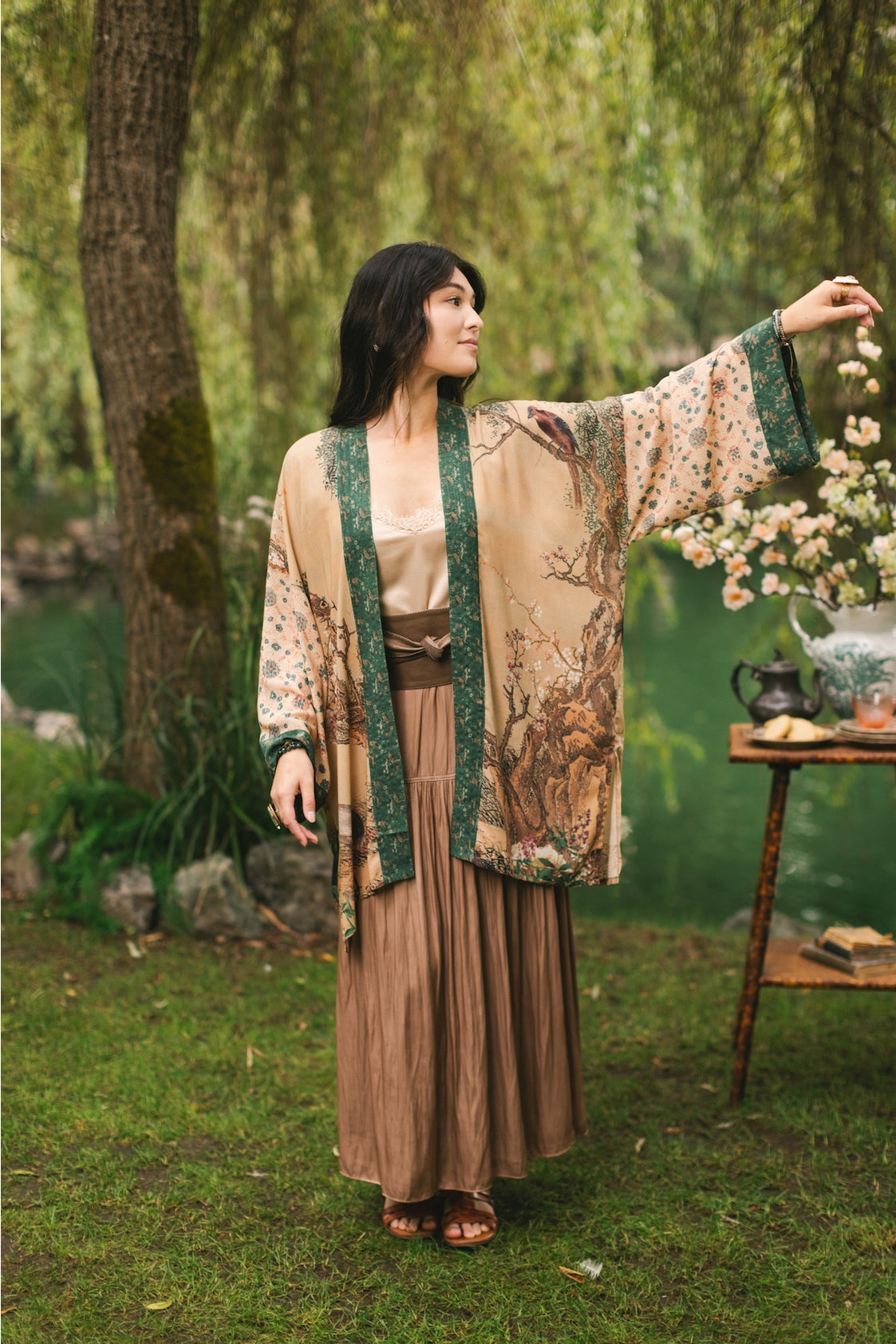Market Of Stars - ‘Fable Matinée’ Mid-Length’ Bohemian Duster Kimono w/ Deer and Moon
