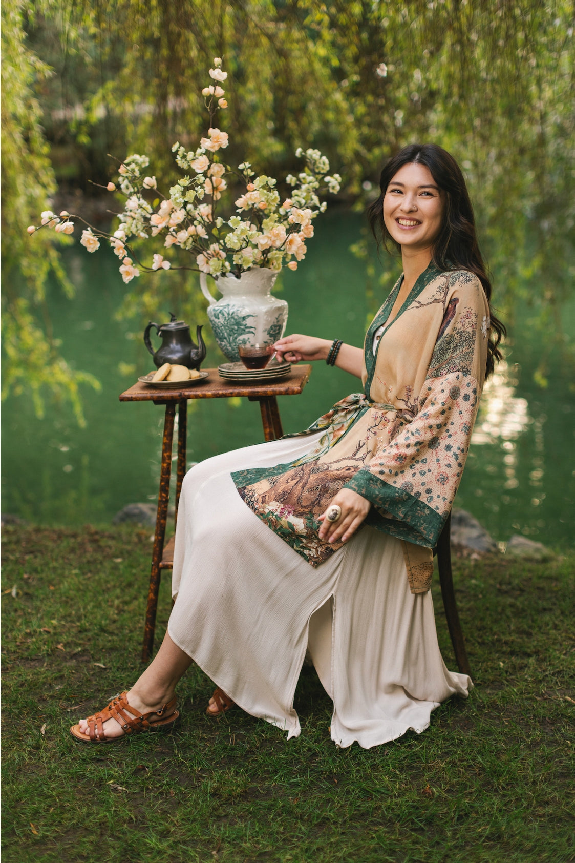 Market Of Stars - ‘Fable Matinée’ Mid-Length’ Bohemian Duster Kimono w/ Deer and Moon