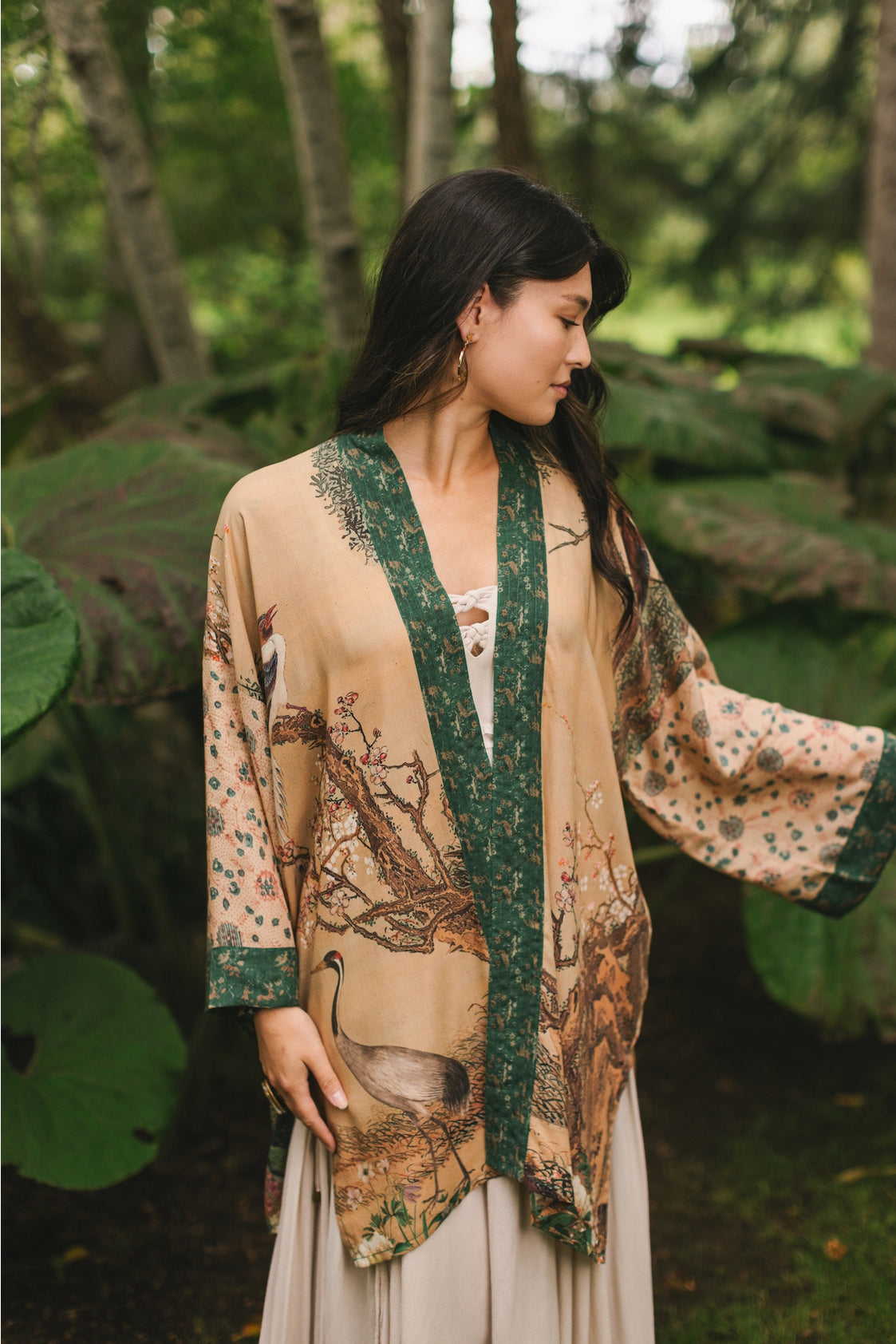 Market Of Stars - ‘Fable Matinée’ Mid-Length’ Bohemian Duster Kimono w/ Deer and Moon