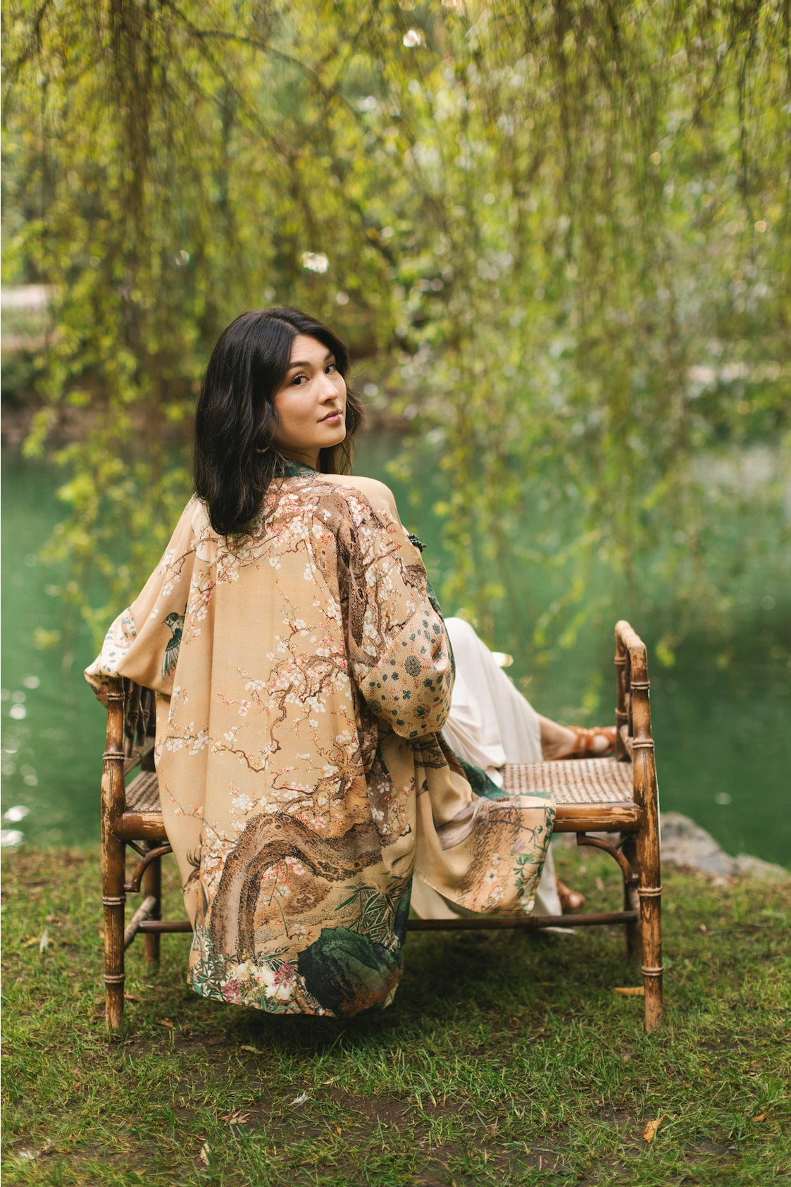 Market Of Stars - ‘Fable Matinée’ Mid-Length’ Bohemian Duster Kimono w/ Deer and Moon
