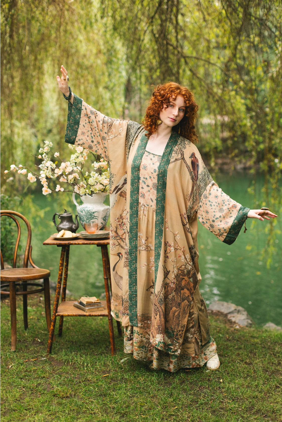 Market Of Stars - ‘Fable Opera’ Long Duster Kimono Robe w/ Deer Moon & Blossom