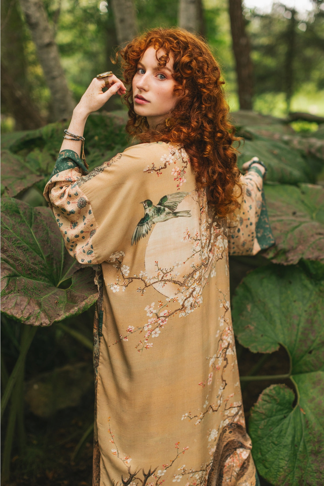 Market Of Stars - ‘Fable Opera’ Long Duster Kimono Robe w/ Deer Moon & Blossom