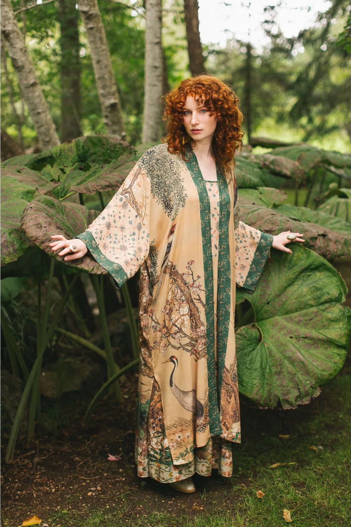 Market Of Stars - ‘Fable Opera’ Long Duster Kimono Robe w/ Deer Moon & Blossom