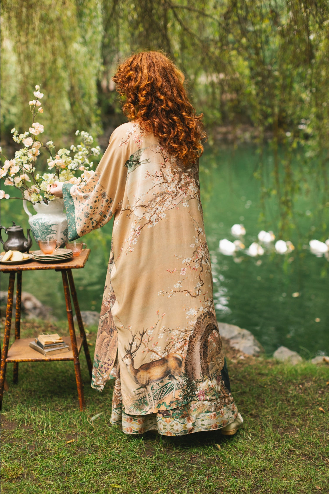 Market Of Stars - ‘Fable Opera’ Long Duster Kimono Robe w/ Deer Moon & Blossom