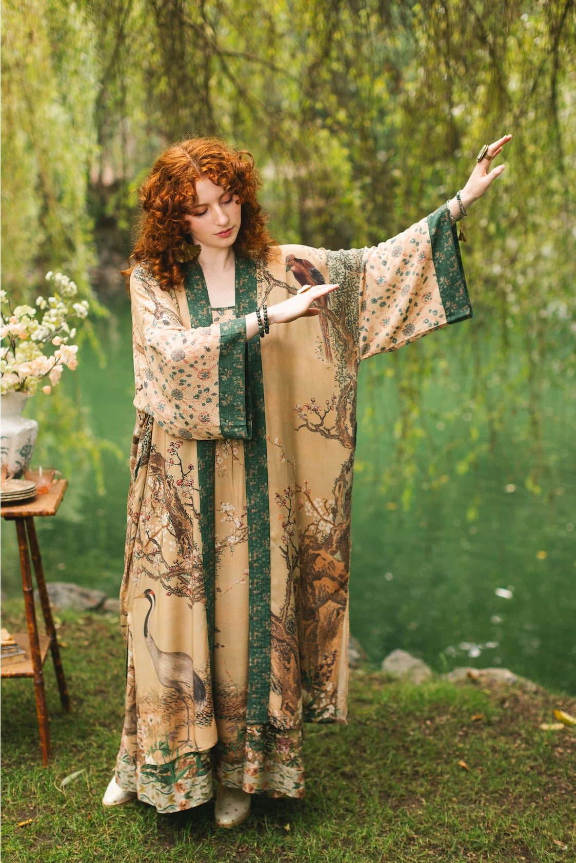 Market Of Stars - ‘Fable Opera’ Long Duster Kimono Robe w/ Deer Moon & Blossom