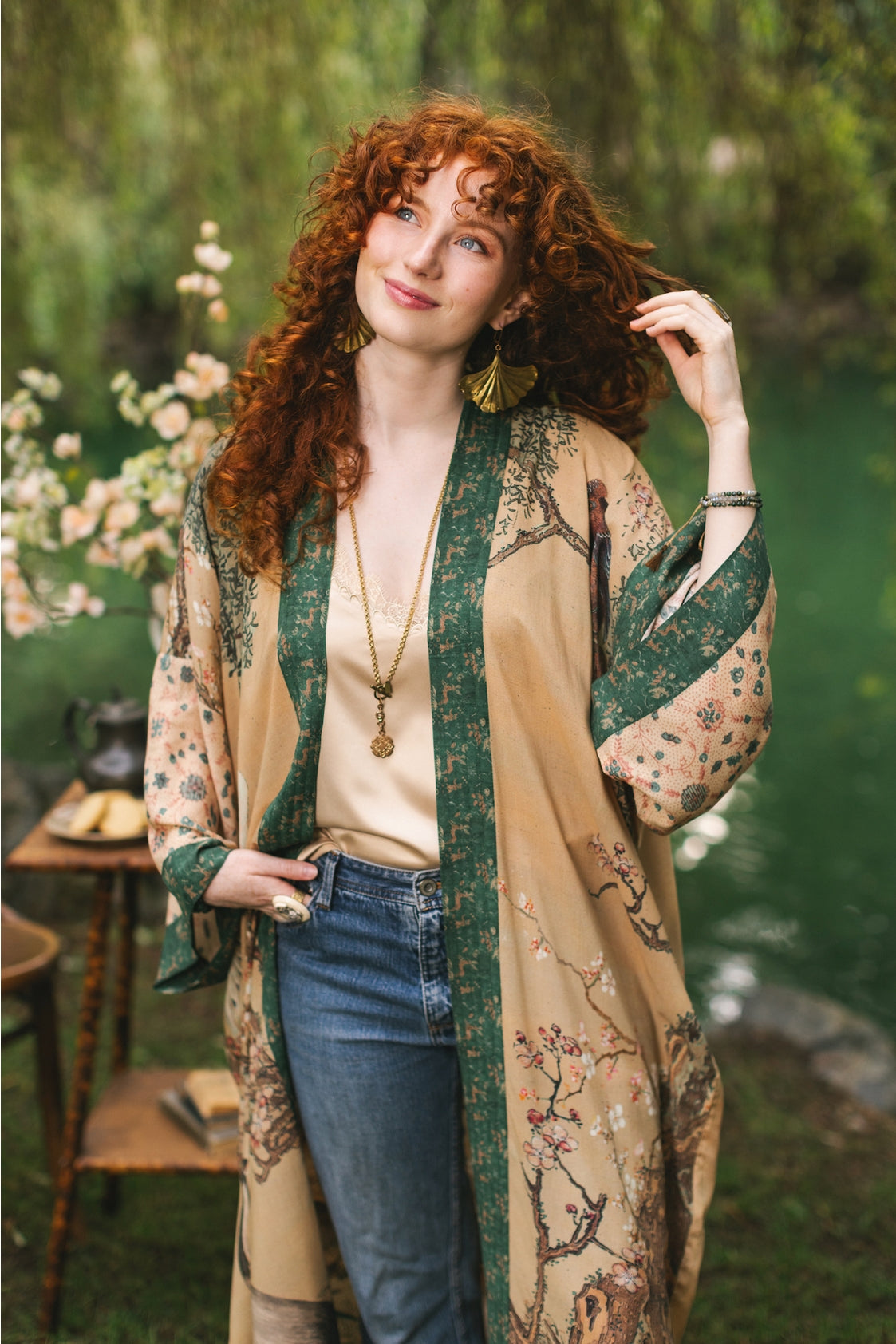 Market Of Stars - ‘Fable Opera’ Long Duster Kimono Robe w/ Deer Moon & Blossom