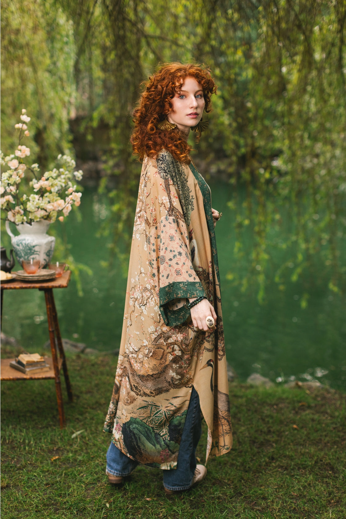Market Of Stars - ‘Fable Opera’ Long Duster Kimono Robe w/ Deer Moon & Blossom