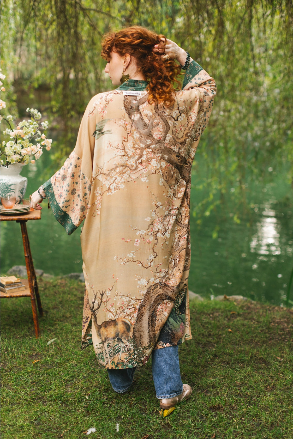 Market Of Stars - ‘Fable Opera’ Long Duster Kimono Robe w/ Deer Moon & Blossom