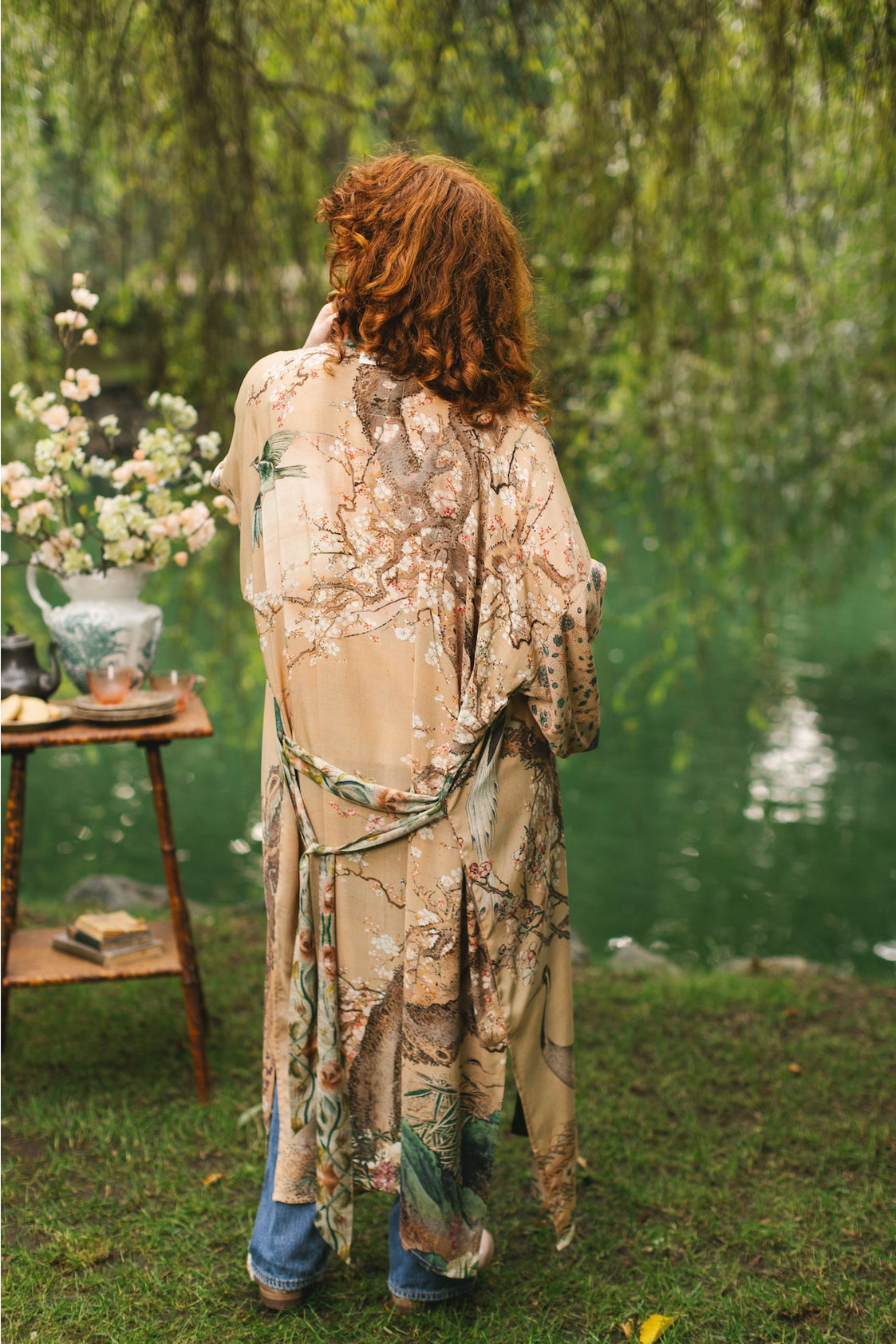 Market Of Stars - ‘Fable Opera’ Long Duster Kimono Robe w/ Deer Moon & Blossom