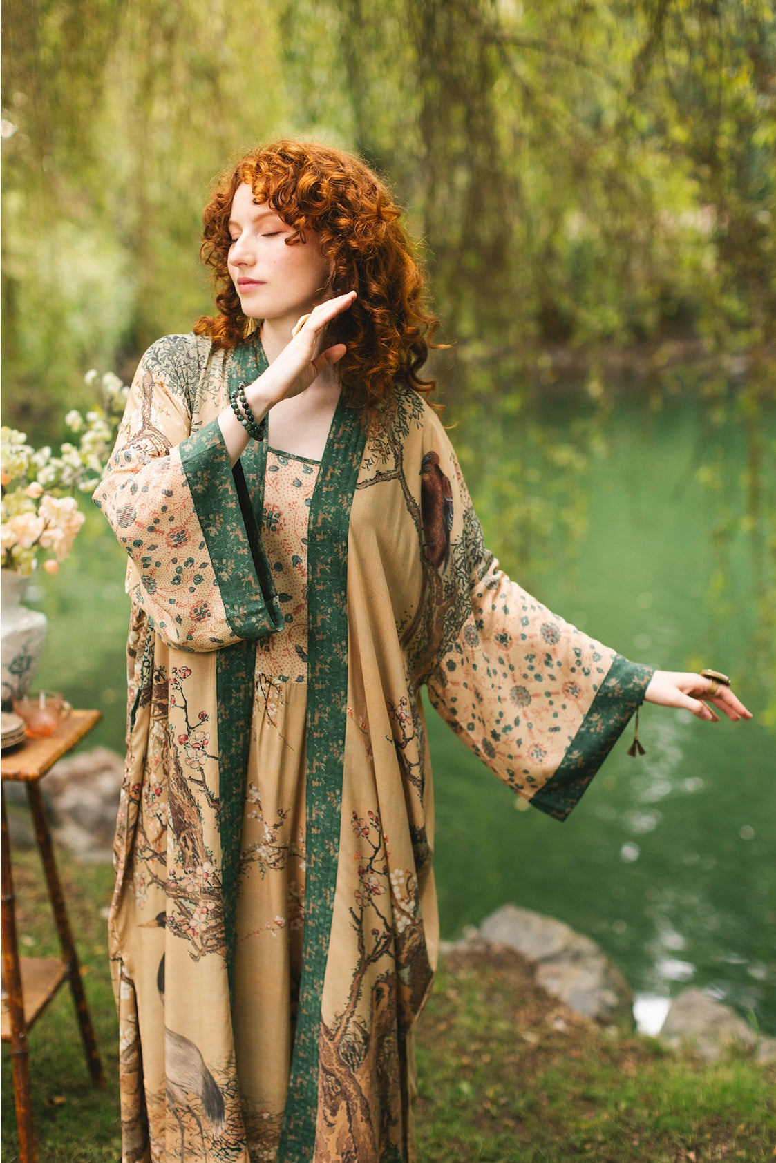 Market Of Stars - ‘Fable Opera’ Long Duster Kimono Robe w/ Deer Moon & Blossom