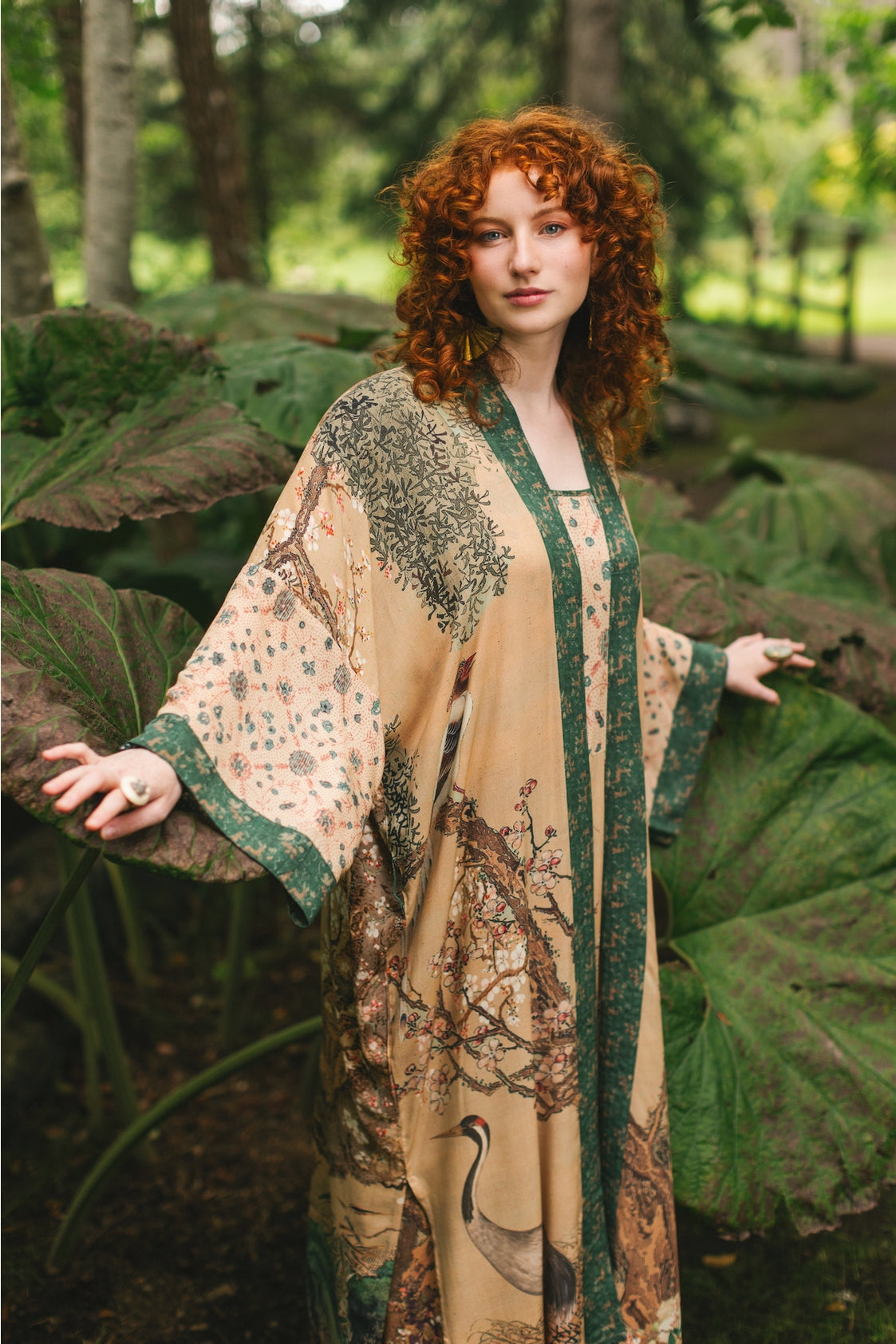 Market Of Stars - ‘Fable Opera’ Long Duster Kimono Robe w/ Deer Moon & Blossom