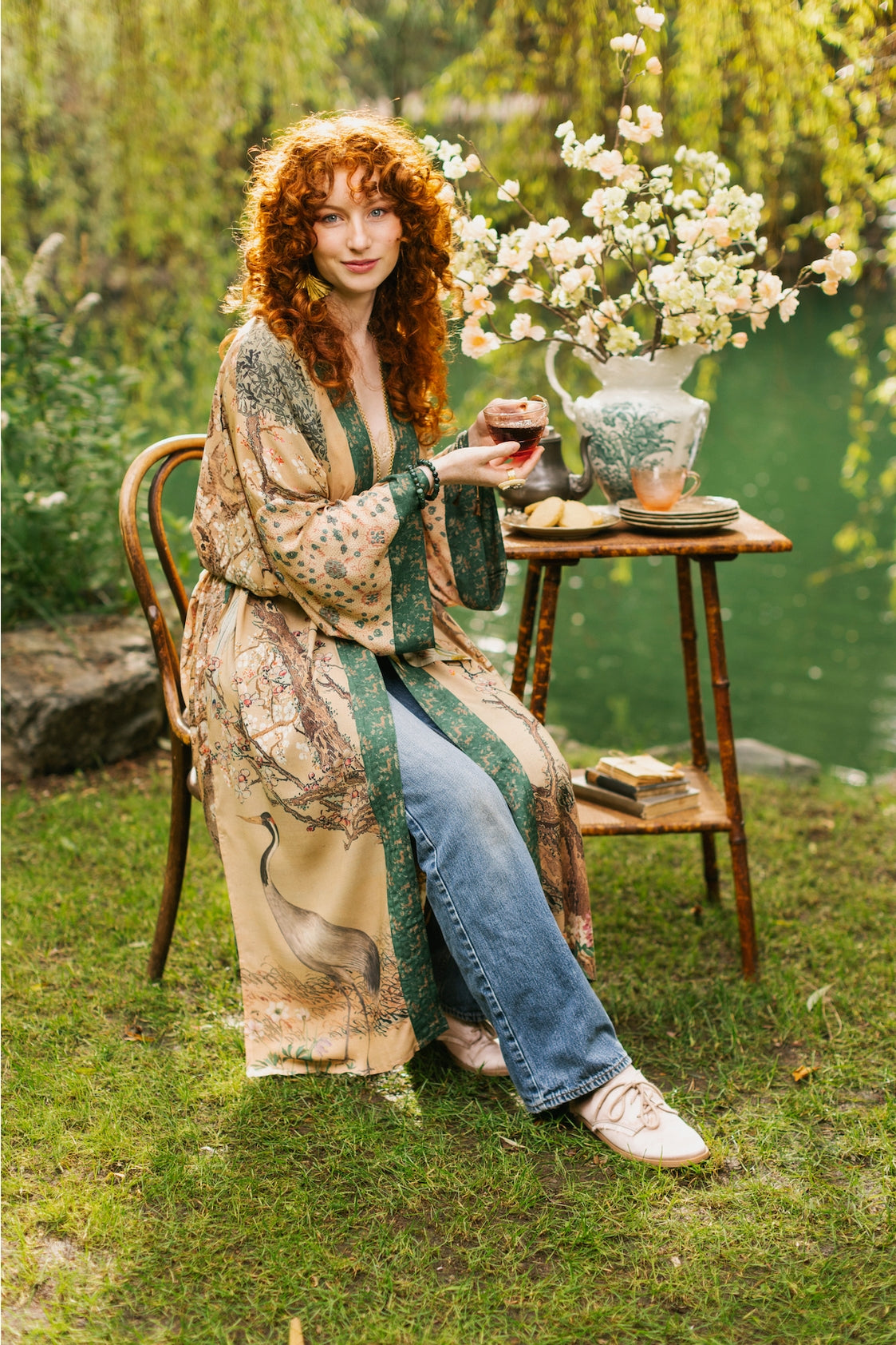 Market Of Stars - ‘Fable Opera’ Long Duster Kimono Robe w/ Deer Moon & Blossom