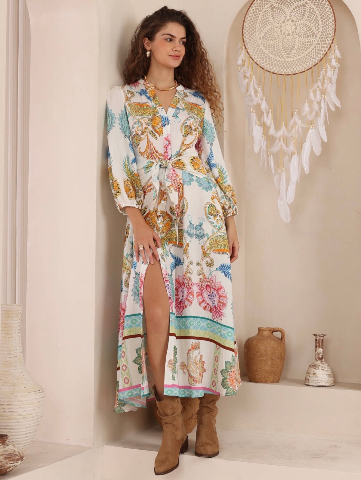 IRIS MAXI - Bohemian Garden Dress - Golden/Teal