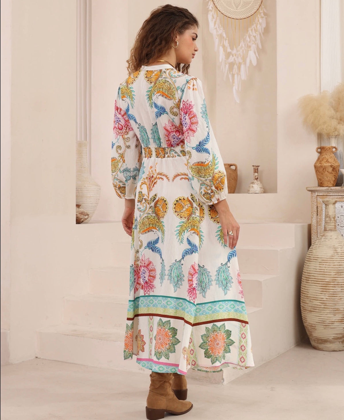 IRIS MAXI - Bohemian Garden Dress - Golden/Teal