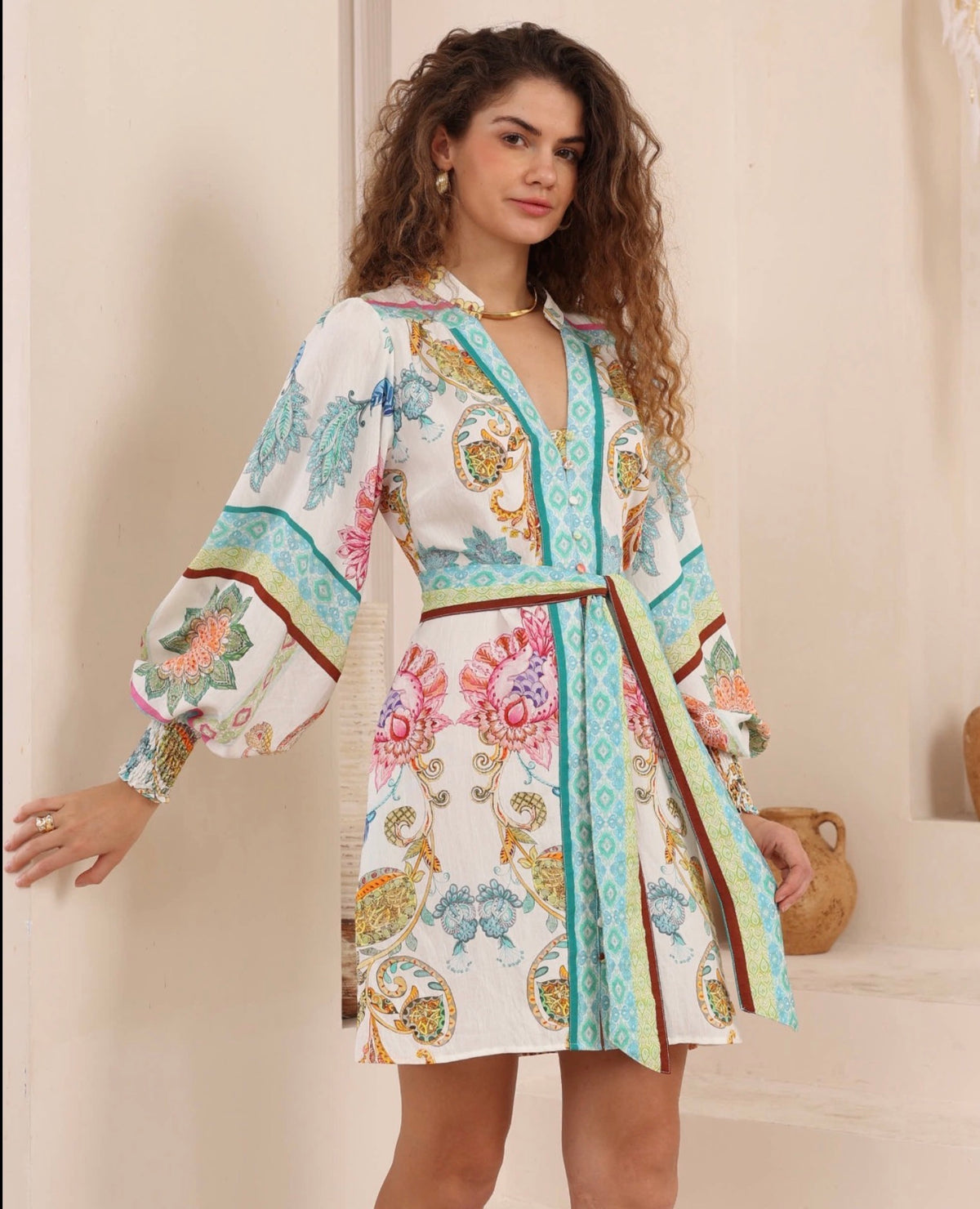 IRIS MAXI — Riviera Print Mini Dress - Golden /Teal