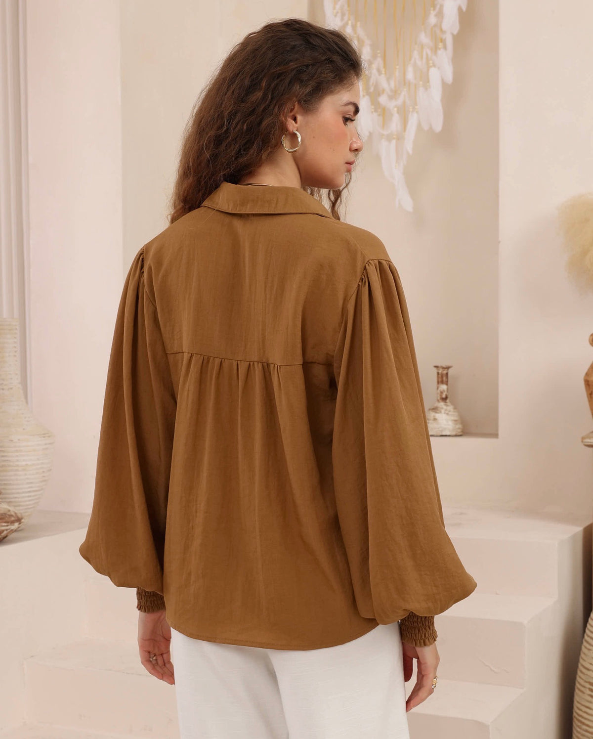 IRIS MAXI — Vintage Button Detail Blouse - Rust