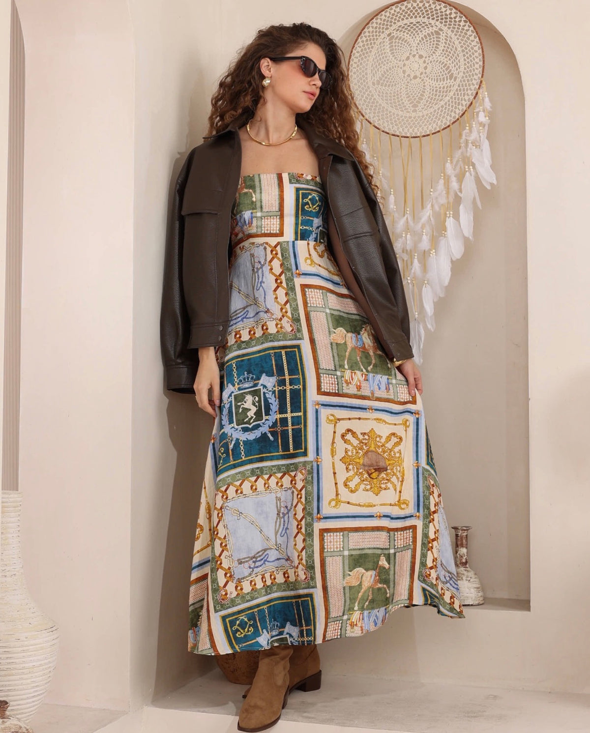 IRIS MAXI — Heritage Horse Print Long Dress - Green