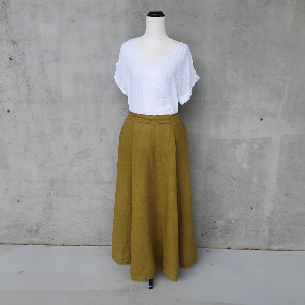 Frederic Italian Linen Full Length A Line Skirt With Pockets - Various Colours