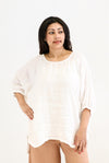 Rustic Linen “Bella” Elasticated Sleeves Top - White Combo