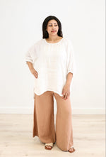 Rustic Linen “Bella” Elasticated Sleeves Top - White Combo