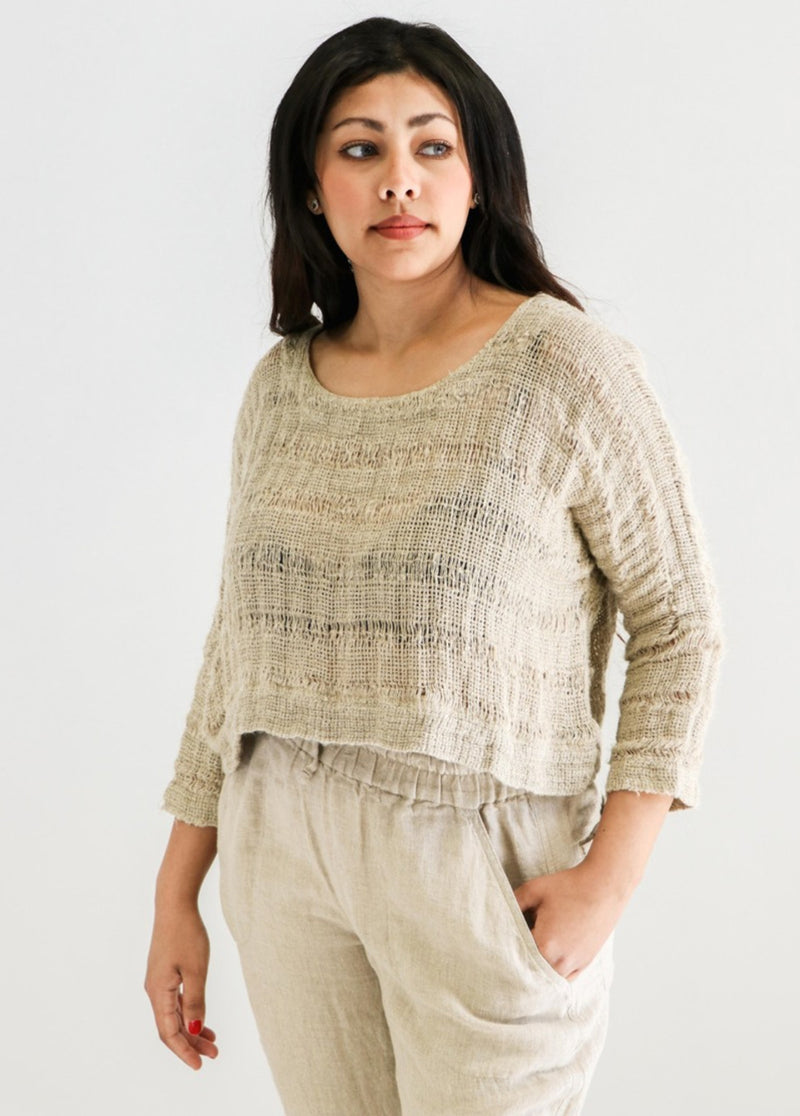 Rustic Linen “Elena” Crop Top - Spaced Natural Heavy mesh