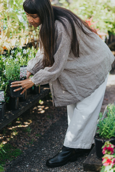 Montaigne - Carmen - Button Through Long Sleeve Top in Tiny Brown Gingham