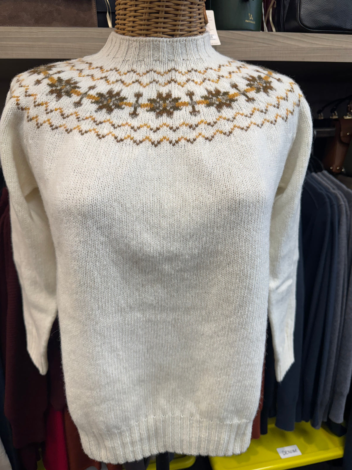 Harley of Scotland - Yoke Fairisle Jumper - Snow White