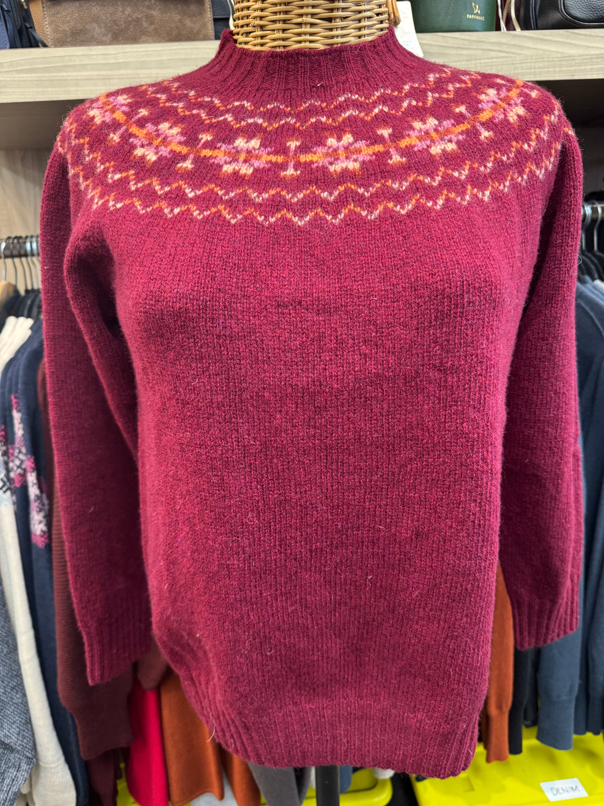 Harley of Scotland - Yoke Fairisle Jumper - Claret