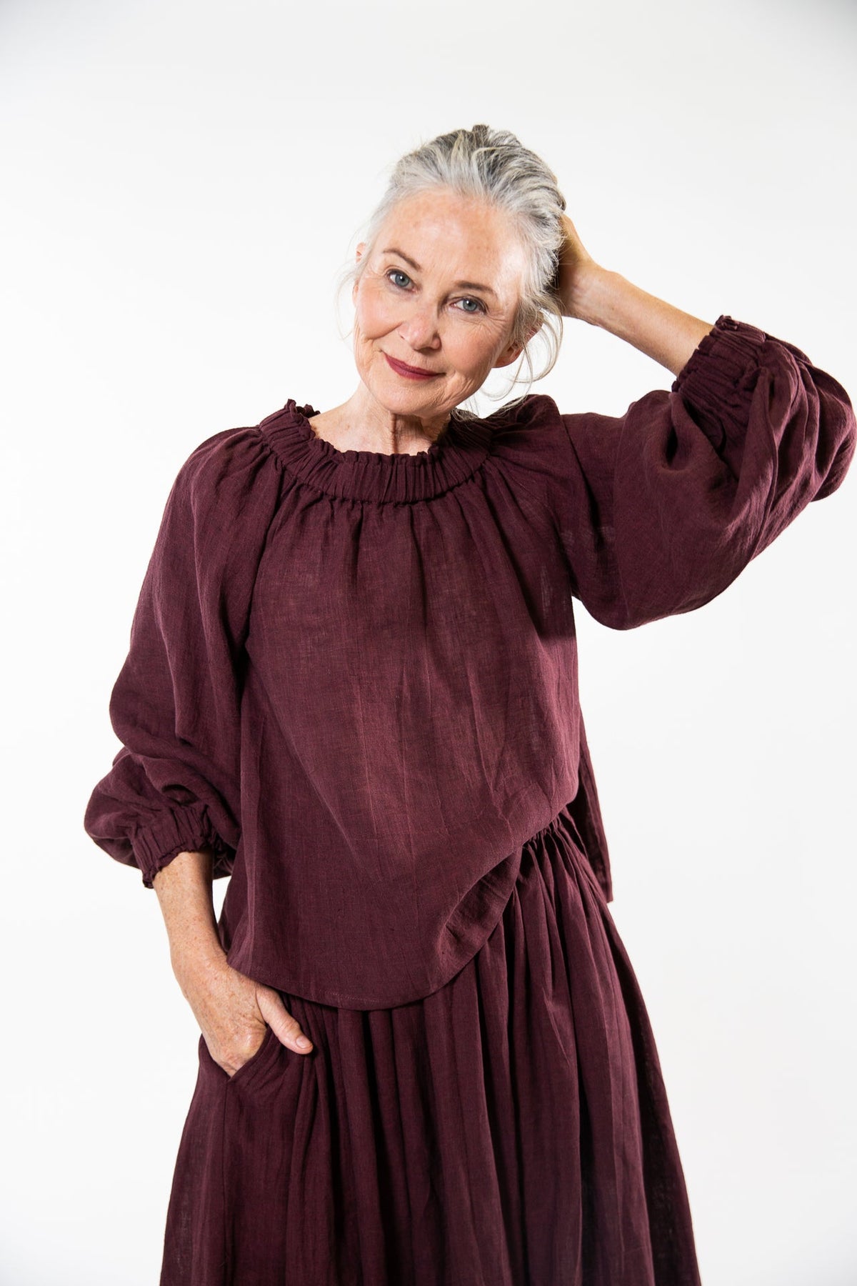 Eva’s Sunday ‘Louella’ Linen Top - Merlot